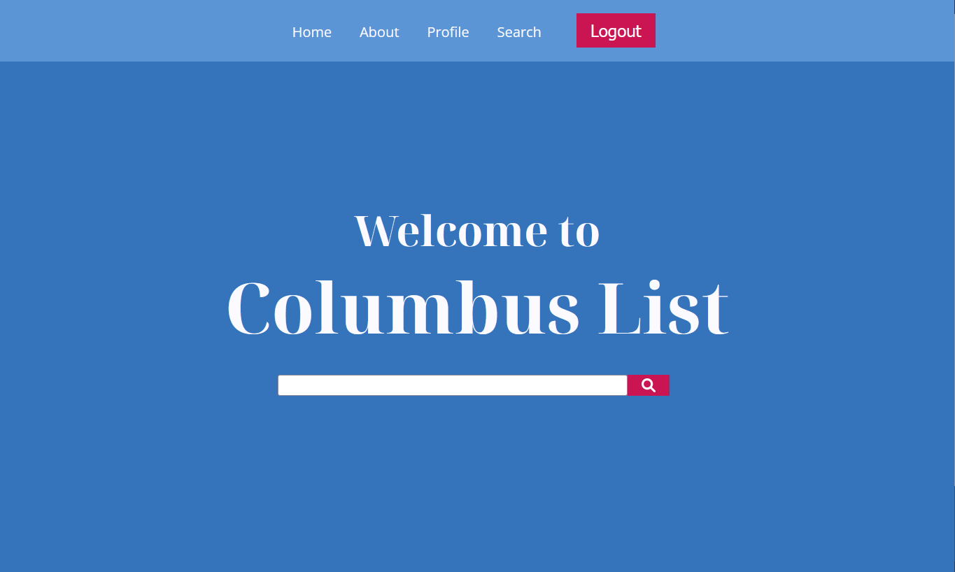 Columbus List home screen