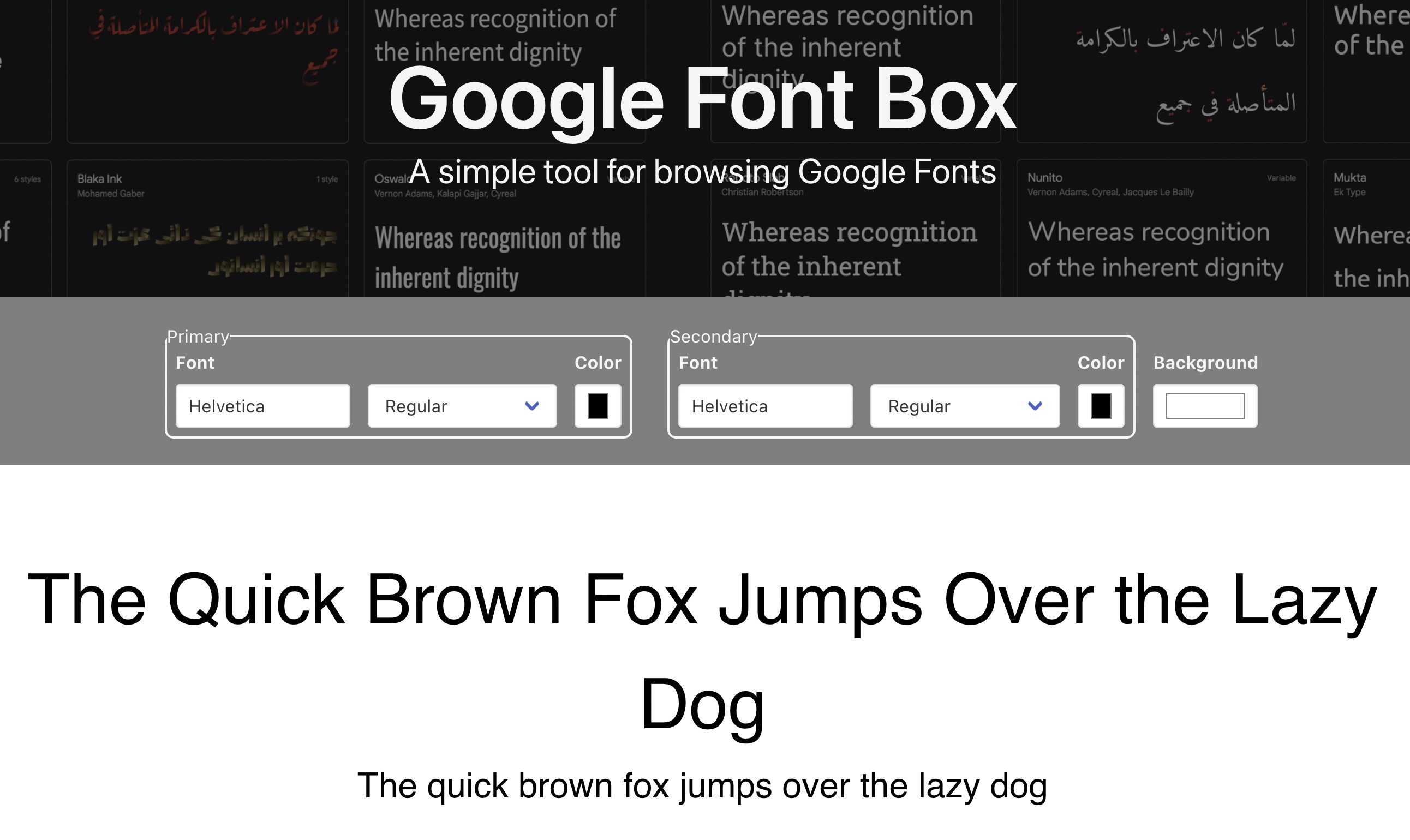 Screenshot of Google Font Box